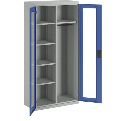 4250618252780 - Garderoben-Mehrzweckschrank mit E-Schloss mit Sichtfenstertüren lichtgrau enzianblau Wolf 4250618252780 - Garderoben-Mehrzweckschrank mit E-Schloss mit Sichtfenstertüren lichtgrau enzianblau Wolf