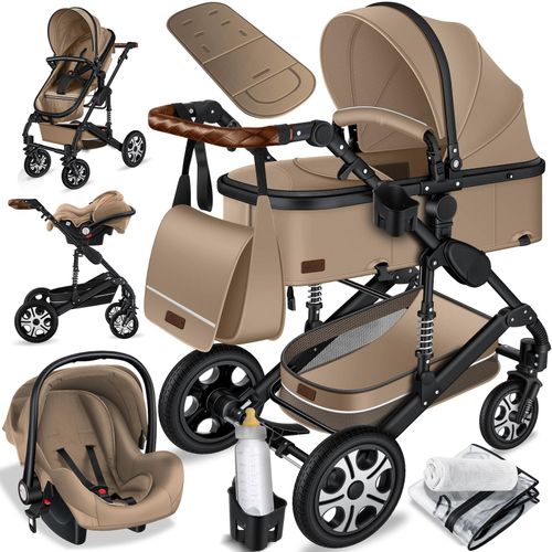 4260663280959 - KESSER® Loops 3 in 1 Kinderwagen Kombikinderwagen Komplettset incl Babywanne & Buggy Sportsitz & Auto-Babyschale - Voll-Gummireifen - Wickeltasche Regenschutz Kindertisch Set