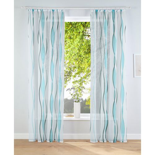 6920192967049 - Gardine MY HOME Dimona Gardinen Gr 145 cm Kräuselband 140 cm weiß (weiß petrol) Kräuselband Gardine 2er-Set Transparent Voile Polyester Wellen