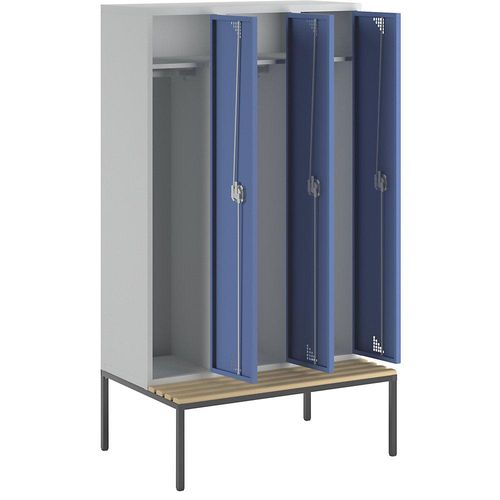 4061753010520 - eurokraft pro Mehrzweck- und Garderobenschrank mit Sitzbank 3 Abteile Breite 1200 mm Türen brillantblau 4061753010520 - eurokraft pro Mehrzweck- und Garderobenschrank mit Sitzbank 3 Abteile Breite 1200 mm Türen brillantblau