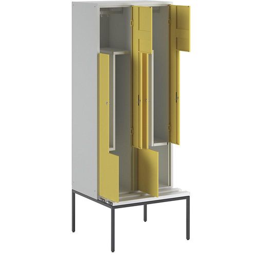 4250618252827 - Z-Garderobenschrank mit Sitzbank HxBxT 2140 x 800 x 500 mm 4 Abteile Türen zinkgelb 4250618252827 - Z-Garderobenschrank mit Sitzbank HxBxT 2140 x 800 x 500 mm 4 Abteile Türen zinkgelb