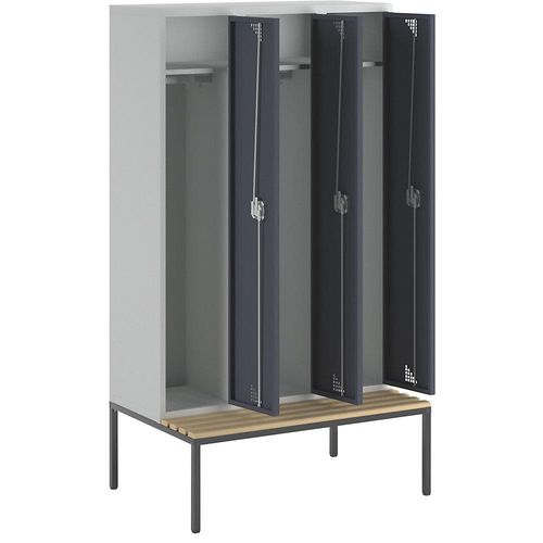 4061753010513 - eurokraft pro Mehrzweck- und Garderobenschrank mit Sitzbank 3 Abteile Breite 1200 mm Türen anthrazitgrau