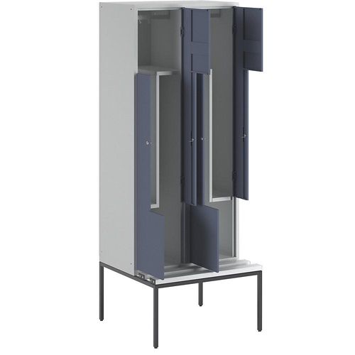 4250618221304 - Z-Garderobenschrank mit Sitzbank HxBxT 2140 x 800 x 500 mm 4 Abteile Türen taubenblau