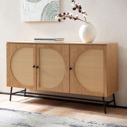 4251757723636 - Finebuy - Sideboard 140x80x39 cm Kommode Eiche-Dekor mit Rattan Geflecht Modern Hoher Kommodenschrank Standschrank mit 3 Türen Anrichte Wohnzimmer 4251757723636 - Finebuy - Sideboard 140x80x39 cm Kommode Eiche-Dekor mit Rattan Geflecht Modern Hoher Kommodenschrank Standschrank mit 3 Türen Anrichte Wohnzimmer
