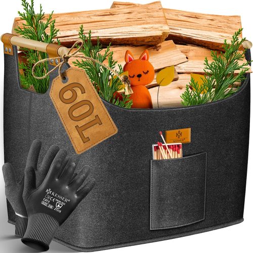 4255598334358 - KESSER® Brennholzkorb Kaminholztasche extra dicker Filz Feuerholzkorb faltbar mit verstärkten Holzgriffen Aufbewahrungskorb für Holz Zeitung oder Brennholz Inkl Arbeitshandschuhen 4255598334358 - KESSER® Brennholzkorb Kaminholztasche extra dicker Filz Feuerholzkorb faltbar mit verstärkten Holzgriffen Aufbewahrungskorb für Holz Zeitung oder Brennholz Inkl Arbeitshandschuhen