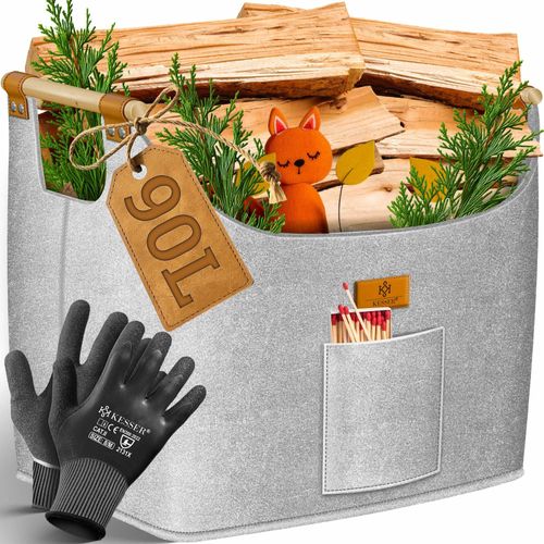 4255598334372 - KESSER® Brennholzkorb Kaminholztasche extra dicker Filz Feuerholzkorb faltbar mit verstärkten Holzgriffen Aufbewahrungskorb für Holz Zeitung oder Brennholz Inkl Arbeitshandschuhen 4255598334372 - KESSER® Brennholzkorb Kaminholztasche extra dicker Filz Feuerholzkorb faltbar mit verstärkten Holzgriffen Aufbewahrungskorb für Holz Zeitung oder Brennholz Inkl Arbeitshandschuhen