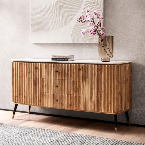 4251757724145 - Finebuy - Sideboard 150x80x45 cm Akazie Massivholz Kommode Echter Marmor Hoher Kommodenschrank Modern Standschrank mit 2 Türen und 3 Schubladen 4251757724145 - Finebuy - Sideboard 150x80x45 cm Akazie Massivholz Kommode Echter Marmor Hoher Kommodenschrank Modern Standschrank mit 2 Türen und 3 Schubladen