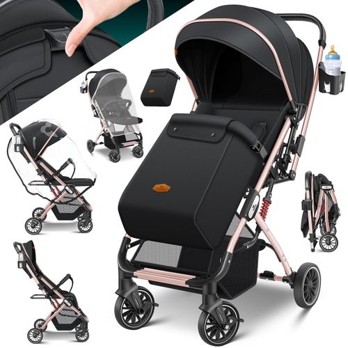 4255598325943 - KIDIZ® Kinderwagen Kinderbuggy klappbar Liegebuggy Sportwagen Faltbar 360° Räder 5-Punkt Gurt Inkl Fußsack Getränkehalter Regenabdeckung & Moskitonetz verstellbare Rückenlehne & Sonnenverdeck