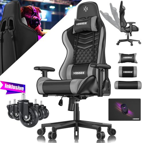 4255598339117 - KESSER® Gaming Stuhl Ergonomisch Bürostuhl mit Kopfstütze & Lendenkissen Racing Gamer Stuhl 150kg belastbar Armlehne 360° Drehbarer Schreibtischstuhl Gaming Chair + Gummi-Rollen 4255598339117 - KESSER® Gaming Stuhl Ergonomisch Bürostuhl mit Kopfstütze & Lendenkissen Racing Gamer Stuhl 150kg belastbar Armlehne 360° Drehbarer Schreibtischstuhl Gaming Chair + Gummi-Rollen