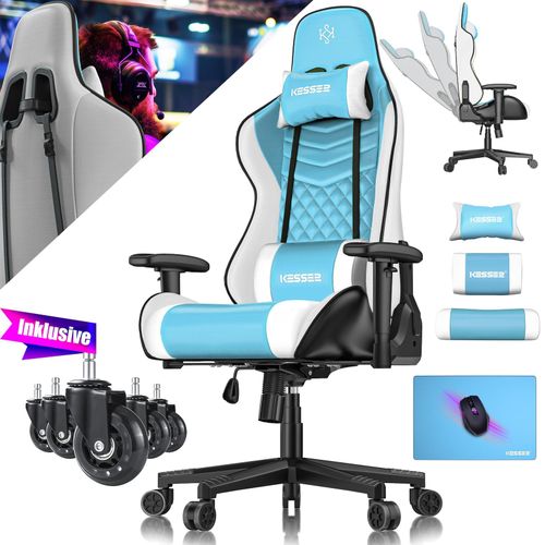 4255598339148 - KESSER® Gaming Stuhl Ergonomisch Bürostuhl mit Kopfstütze & Lendenkissen Racing Gamer Stuhl 150kg belastbar Armlehne 360° Drehbarer Schreibtischstuhl Gaming Chair + Gummi-Rollen 4255598339148 - KESSER® Gaming Stuhl Ergonomisch Bürostuhl mit Kopfstütze & Lendenkissen Racing Gamer Stuhl 150kg belastbar Armlehne 360° Drehbarer Schreibtischstuhl Gaming Chair + Gummi-Rollen