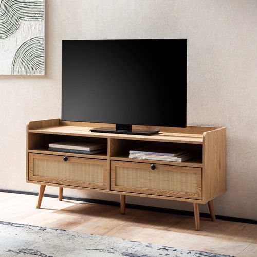 4251757724916 - Finebuy - Lowboard 120x56x39 cm TV-Kommode mit Eiche-Dekor & Rattan Design TV-Schrank Hoch mit Schubladen Fernsehtisch Fernsehschrank Stauraum 4251757724916 - Finebuy - Lowboard 120x56x39 cm TV-Kommode mit Eiche-Dekor & Rattan Design TV-Schrank Hoch mit Schubladen Fernsehtisch Fernsehschrank Stauraum