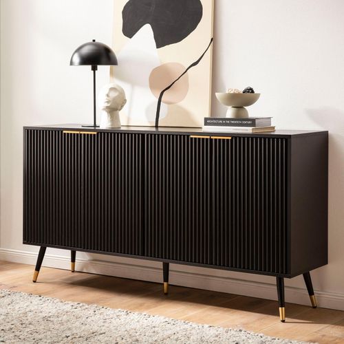 4251757723674 - Finebuy - Sideboard 150x81x39 cm Anrichte Schwarz mit Eiche-Dekor Kommode mit Türen Kommodenschrank Flurschrank Modern Standschrank Wohnzimmer 4251757723674 - Finebuy - Sideboard 150x81x39 cm Anrichte Schwarz mit Eiche-Dekor Kommode mit Türen Kommodenschrank Flurschrank Modern Standschrank Wohnzimmer