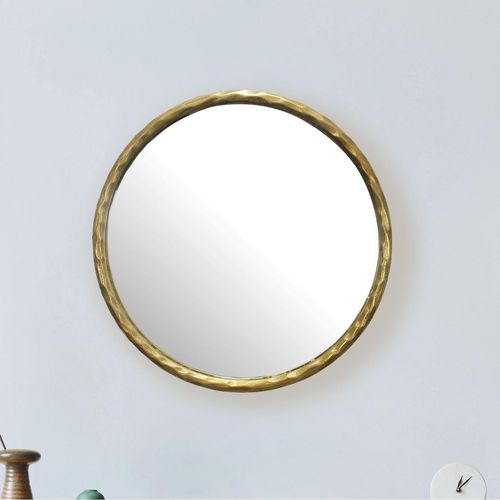 4251757723100 - Finebuy - Wandspiegel 60 cm Metall Design Hängespiegel Gold Dekospiegel Rund mit Rahmen Spiegel Wand Groß Flurspiegel Garderobenspiegel Modern
