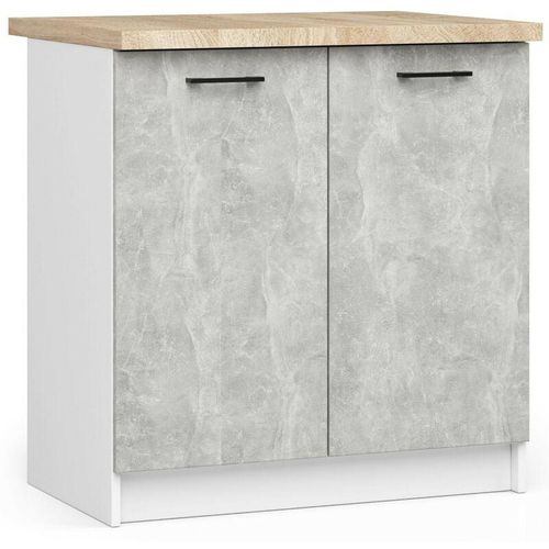 5907512214732 - Küchenschrank AKORD OLIWIA modular S80 Unterschrank mit Arbeitsplatte Weiß 80 cm 2 Türen 2 Ebenen Front Beton B80 x H85 x T46 cm