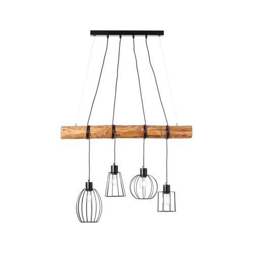 4004353396670 - Lampe Keyla Pendelleuchte 4flg schwarz holzfarbend 4x A60 E27 25W Holz aus nachhaltiger Waldwirtschaft (fsc) - braun - Brilliant 4004353396670 - Lampe Keyla Pendelleuchte 4flg schwarz holzfarbend 4x A60 E27 25W Holz aus nachhaltiger Waldwirtschaft (fsc) - braun - Brilliant