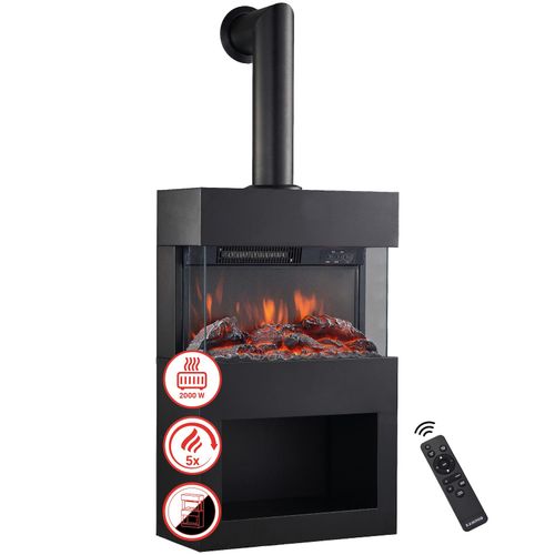 4262480470742 - KAMINIO Elektrokamin HENRI - Mit Abzugsrohr - Elektrischer Kaminofen mit Heizung 3D-Flammeneffekt Holzfach Fernbedienung - Schwarz 4262480470742 - KAMINIO Elektrokamin HENRI - Mit Abzugsrohr - Elektrischer Kaminofen mit Heizung 3D-Flammeneffekt Holzfach Fernbedienung - Schwarz