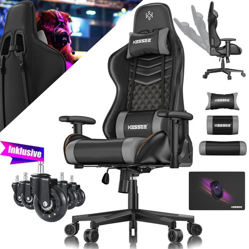 4255598339162 - KESSER® Gaming Stuhl Ergonomisch Bürostuhl mit Kopfstütze & Lendenkissen Racing Gamer Stuhl 150kg belastbar Armlehne 360° Drehbarer Schreibtischstuhl Gaming Chair + Gummi-Rollen 4255598339162 - KESSER® Gaming Stuhl Ergonomisch Bürostuhl mit Kopfstütze & Lendenkissen Racing Gamer Stuhl 150kg belastbar Armlehne 360° Drehbarer Schreibtischstuhl Gaming Chair + Gummi-Rollen
