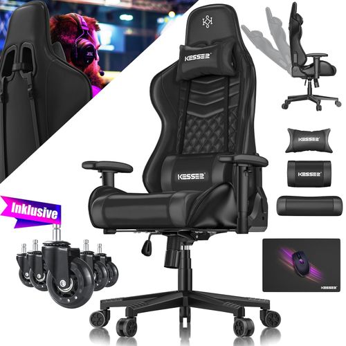 4255598339100 - KESSER® Gaming Stuhl Ergonomisch Bürostuhl mit Kopfstütze & Lendenkissen Racing Gamer Stuhl 150kg belastbar Armlehne 360° Drehbarer Schreibtischstuhl Gaming Chair + Gummi-Rollen 4255598339100 - KESSER® Gaming Stuhl Ergonomisch Bürostuhl mit Kopfstütze & Lendenkissen Racing Gamer Stuhl 150kg belastbar Armlehne 360° Drehbarer Schreibtischstuhl Gaming Chair + Gummi-Rollen