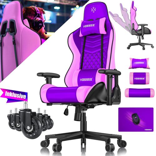 4255598339155 - KESSER® Gaming Stuhl Ergonomisch Bürostuhl mit Kopfstütze & Lendenkissen Racing Gamer Stuhl 150kg belastbar Armlehne 360° Drehbarer Schreibtischstuhl Gaming Chair + Gummi-Rollen