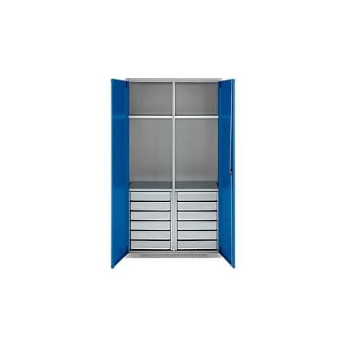 4051273793096 - Genius Materialschrank FS 5 OH abschließbar 4 Fachböden 12 Schübe bis 450 kg B 1055 x T 520 x H 1950 mm Stahl weißalu enzianblau