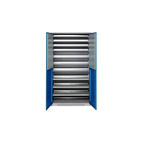 4051273792853 - Genius Magazinschrank FS 5 OH abschließbar 10 Fachböden 2 Lochrasterplatten bis 450 kg B 1055 x T 520 x H 1950 mm weißalu enzianblau