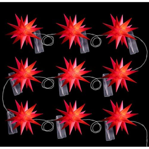 4251888500991 - Dekostern led - Weihnachtsstern Dekostern Adventsstern - 18 Zack 3D Optik 9er Sternenkette Rot led mit Schuko Stecker Rot - Novaliv