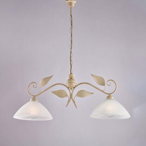 8057724580655 - Belight - Lampadario in ferro laccato avorio con decorazione oro antico e diffusori in vetro diametro 30 alabastro bianchi 2 luci H36 - max 96 - l 8057724580655 - Belight - Lampadario in ferro laccato avorio con decorazione oro antico e diffusori in vetro diametro 30 alabastro bianchi 2 luci H36 - max 96 - l