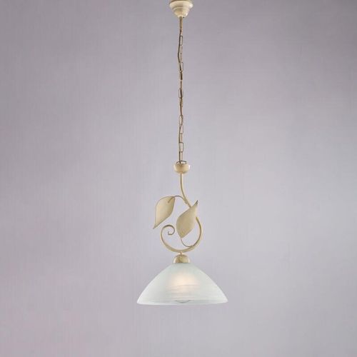 8057724580662 - Lampadario in ferro laccato avorio con decorazione oro antico e diffusore in vetro diametro 30 alabastro bianco 1 luce H50 - MAX 110 - Ø30