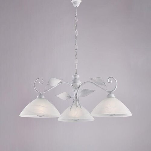 8057724580600 - Belight - Lampadario in ferro laccato bianco con decorazione argento antico e vetri diametro 30 alabastro bianchi 3 luci H36 - max 96 - Ø79