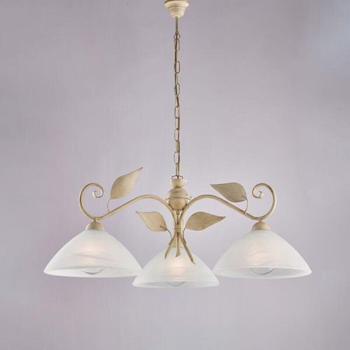 8057724580648 - Belight - Lampadario in ferro laccato avorio con decorazione oro antico e diffusori in vetro diametro 30 alabastro bianchi 3 luci H36 - max 96 - Ø79