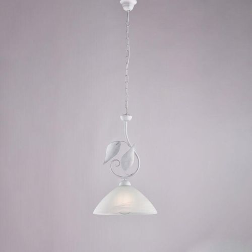 8057724580624 - Belight - Lampadario in ferro laccato bianco con decorazione argento antico e diffusore in vetro diametro 30 alabastro bianco 1 luce H50 - max 110