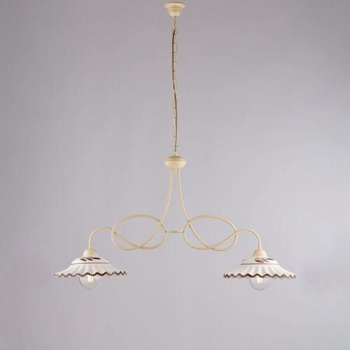 8057724581058 - Belight - Lampadario inferro laccato avorio e decorazione effetto decapè con diffusori in ceramica diametro 30 bianco e marrone 2 luci H55 - max 115