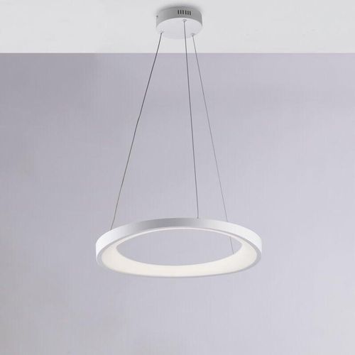 8057724581256 - Belight - Sospensione circolare in metallo e alluminio laccato bianco con led integrato e cavi elettrici regolabili H7 - max 130 - ø 50