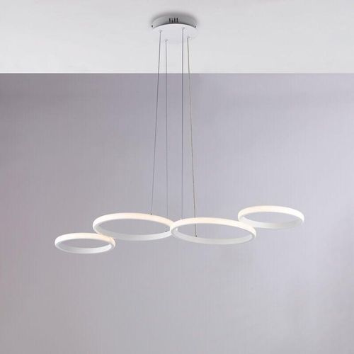 8057724581386 - Sospensione in metallo e alluminio laccato bianco con led integrato CCT + telecomando e cavi elettrici regolabili H4 - MAX 120 - L 100 X 64