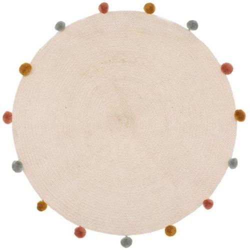 3560231625009 - Atmosphera Créateur Dintérieur - Kinderteppich - Baumwolle und Pompons - beige - D90 cm