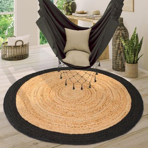 4061981167904 - Teppich Rund Wohnzimmer Jute Boho Ethno Muster Modern Handgefertigt Naturteppich Schwarz 160 cm Rund - Paco Home 4061981167904 - Teppich Rund Wohnzimmer Jute Boho Ethno Muster Modern Handgefertigt Naturteppich Schwarz 160 cm Rund - Paco Home