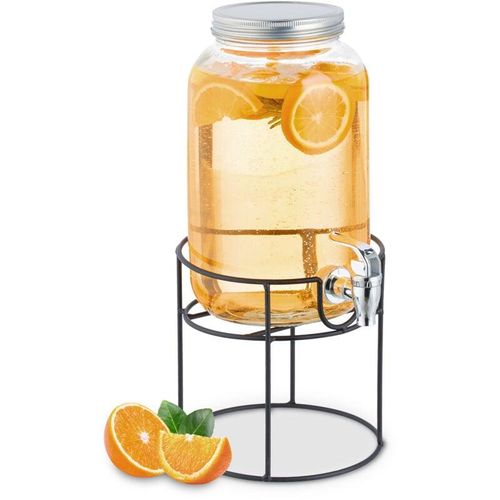 4052025874414 - Getränkespender mit Ständer Zapfhahn & Deckel 33 Liter Glas Wasserspender Limonadenspender transparent - Relaxdays