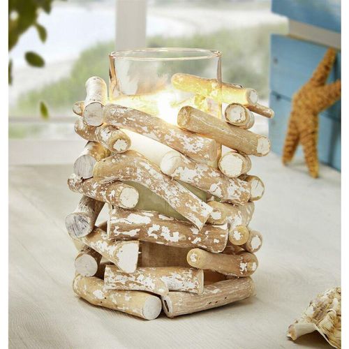 4260772023676 - Dekoleidenschaft - Windlicht Maritima aus Holz & Glas 18 cm hoch Kerzenhalter maritim Vase Blumenvase Windlichtglas 4260772023676 - Dekoleidenschaft - Windlicht Maritima aus Holz & Glas 18 cm hoch Kerzenhalter maritim Vase Blumenvase Windlichtglas