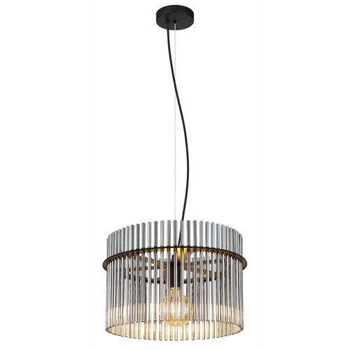 9007371445189 - Hängeleuchte Pendellampe Wohnzimmerlampe Esszimmerleuchte Deckenleuchte Metall schwarz Glasstäbe rauchfarben 1 Flammig E27 D 40 cm