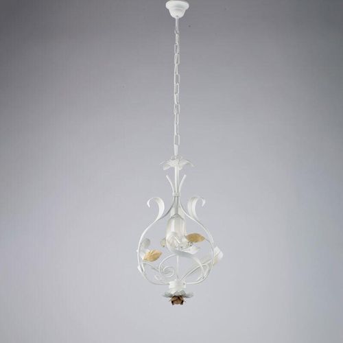 8050713218744 - Lampadario in ferro laccato bianco shabby 1 luce H52 - max 112 - Ø33