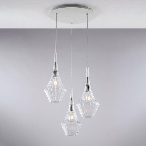 8050713218140 - Bonetti Illumina - Sospensione in ferro con vetri trasparente pyrex 3 luci H49 - max 149 - Ø50