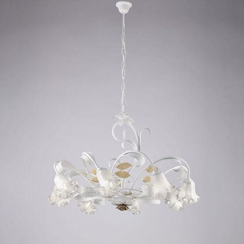 8050713218713 - Lampadario in ferro laccato bianco shabby 8 luci H52 - max 112 - Ø85