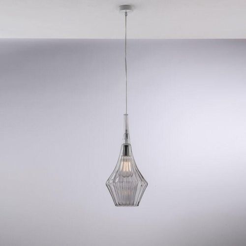 8050713218263 - Sospensione in ferro con vetro grigio pyrex 1 luce H50 - MAX150 - Ø20