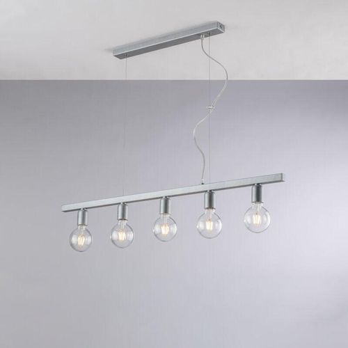 8050713219734 - Sospensione in ferro laccato bianco e argento 5 luci H18 - MAX 148 - L101 X 5