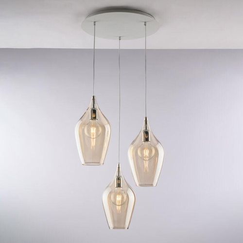 8050713218515 - Bonetti Illumina - Sospensione in ferro con vetri ambra pyrex 3 luci H41 - max 141 - Ø50