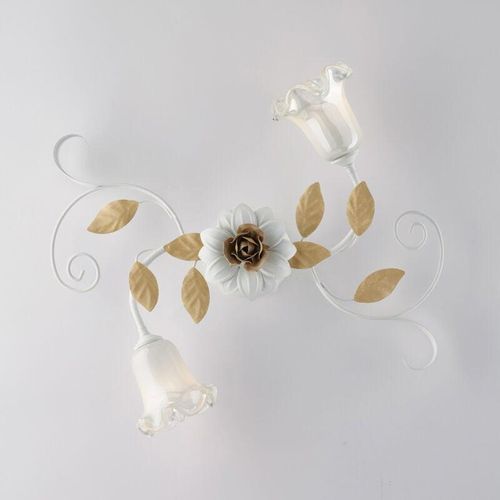 8050713218775 - Bonetti Illumina - Plafoniera in ferro laccato bianco shabby 2 luci H17 - Ø52