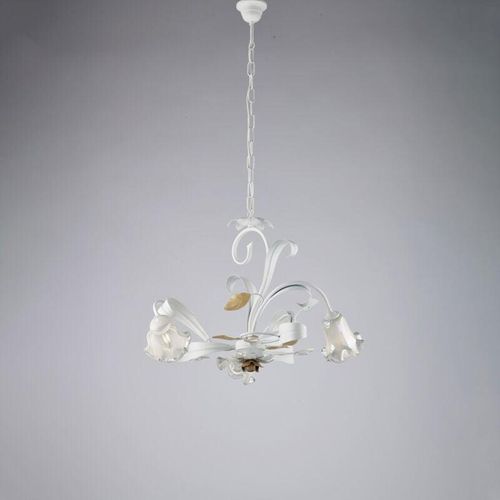 8050713218737 - Lampadario in ferro laccato bianco shabby 3 luci H44 - max 104 - Ø59