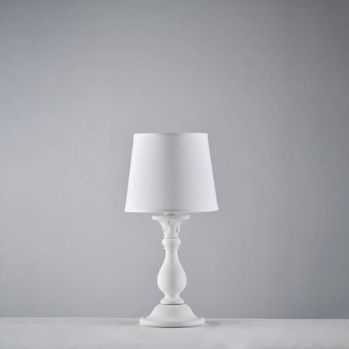 8050713218331 - Bonetti Illumina - Lumetto in legno bianco shabby 1 luce con paralume dm20 H39 - Ø20