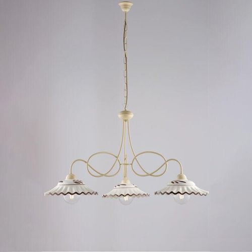 8057724581041 - Belight - Lampadario in ferro laccato avorio e decorazione effetto decapè con diffusori in ceramica diametro 30 bianco e marrone 3 luci H55 - max