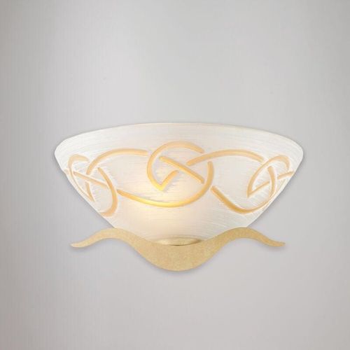 8057724580914 - Belight - Applique in ferro laccato avorio con decorazione effetto decapè e diffusore in vetro diametro 30 bianco e ambra 1 luce H15 - L30 - P15